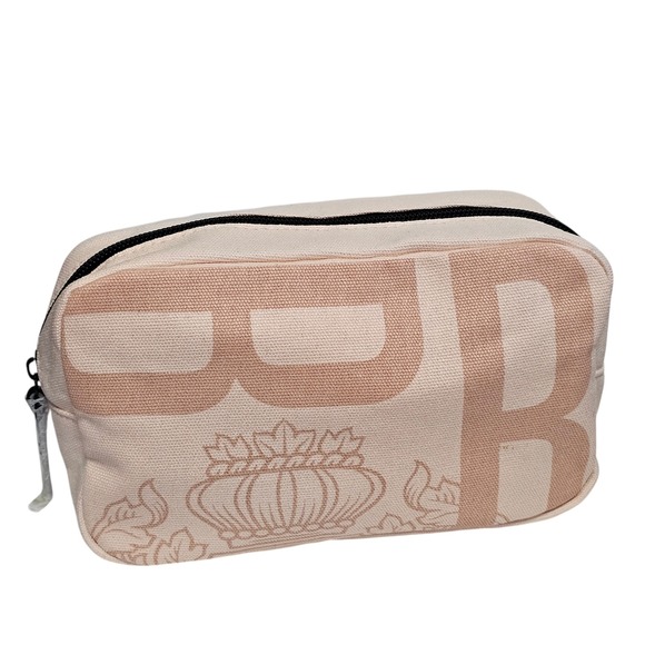 Bobbi Brown Pink Canvas Zippered Cosmetic Makeup Bag Case Black Logo New - Picture 4 of 11